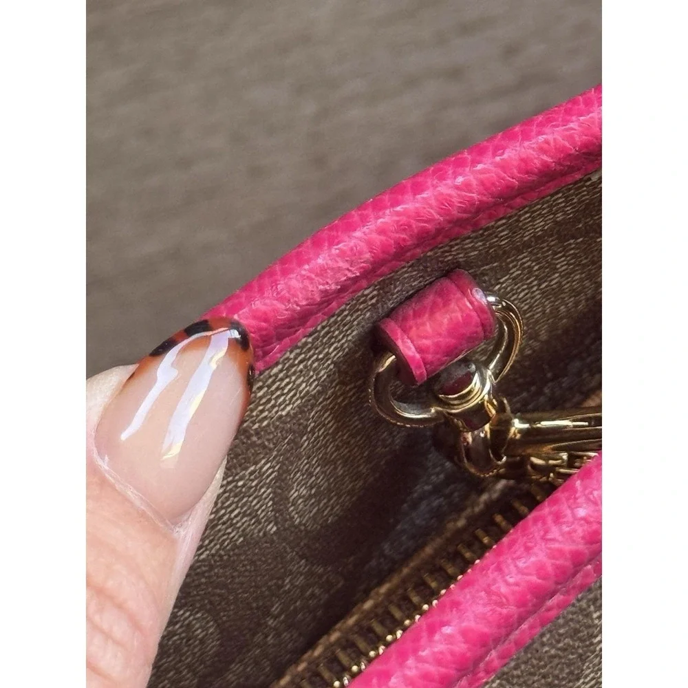 Authentic COACH Signature Shoulder Hand Bag Leather Brown Pink‎